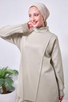 Tesettür giyim KUM GENİŞ PAÇA SCUBA PANTOLONLU TAKIM T 4353