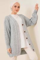 Tesettür giyim GRİ ÖRGÜ DESENLİ HIRKA T 9996