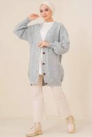 Tesettür giyim GRİ ÖRGÜ DESENLİ HIRKA T 9996