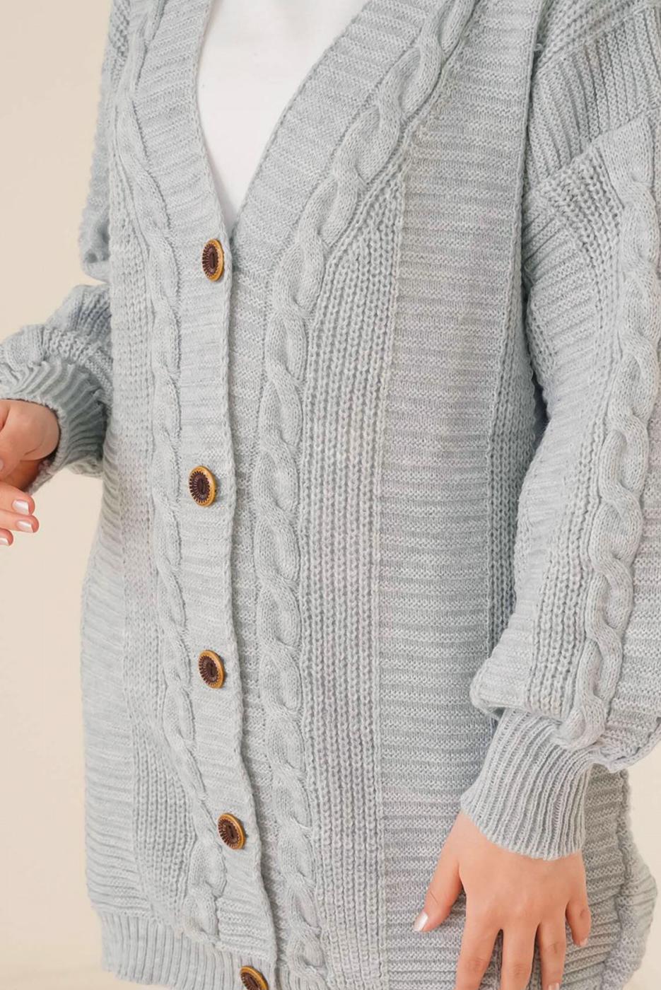 Tesettür giyim GRİ ÖRGÜ DESENLİ HIRKA T 9996