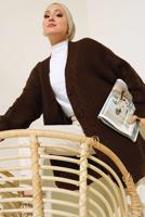 Tesettür giyim KAHVE ÖRGÜ DESENLİ HIRKA T 9996