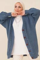 Tesettür giyim LACİVERT ÖRGÜ DESENLİ HIRKA T 9996