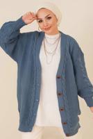 Tesettür giyim LACİVERT ÖRGÜ DESENLİ HIRKA T 9996