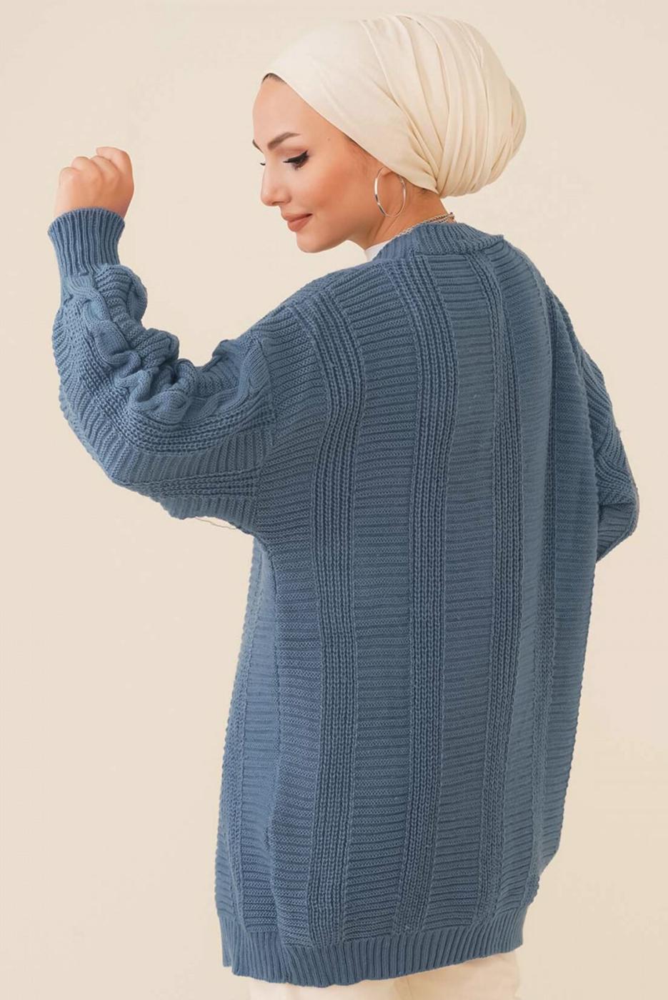 Tesettür giyim LACİVERT ÖRGÜ DESENLİ HIRKA T 9996