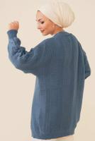 Tesettür giyim LACİVERT ÖRGÜ DESENLİ HIRKA T 9996