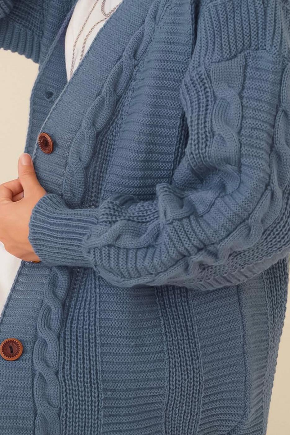 Tesettür giyim LACİVERT ÖRGÜ DESENLİ HIRKA T 9996