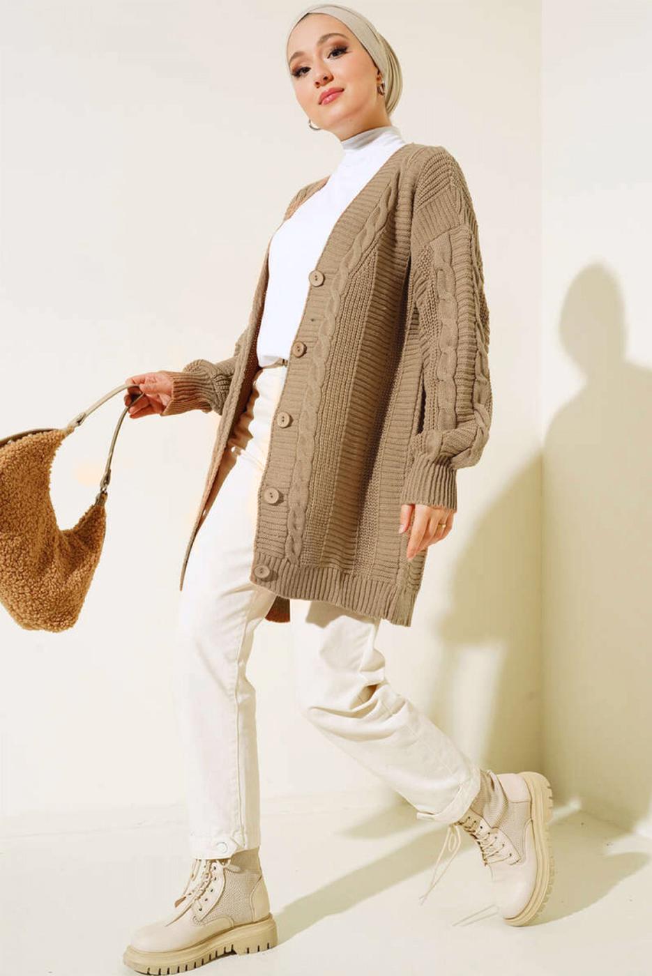 Vêtements hijab BRUN CARDIGAN EN MAILLE À MOTIFS T 9996