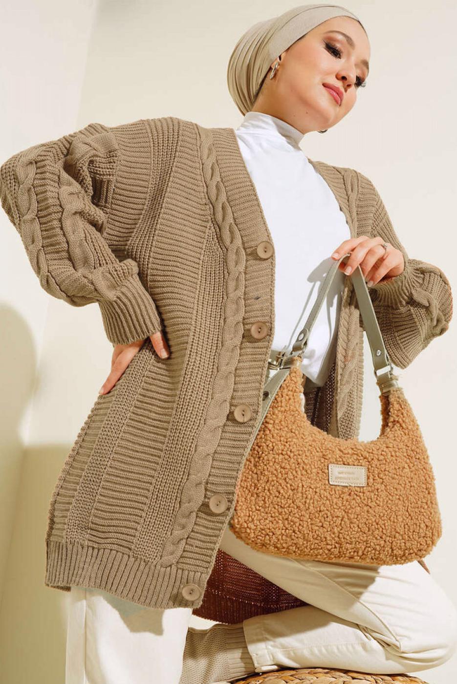 Vêtements hijab BRUN CARDIGAN EN MAILLE À MOTIFS T 9996