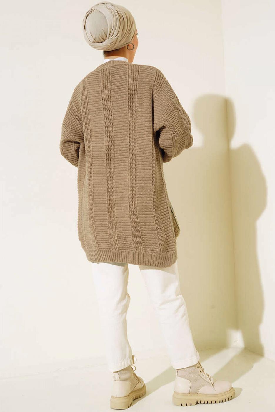 Vêtements hijab BRUN CARDIGAN EN MAILLE À MOTIFS T 9996