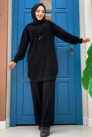 Tesettür giyim SİYAH KAPÜŞONLU TRİKO TUNİK T 9216