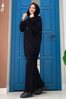 Tesettür giyim SİYAH KAPÜŞONLU TRİKO TUNİK T 9216