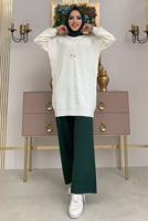 Tesettür giyim EKRU KAPÜŞONLU TRİKO TUNİK T 9216