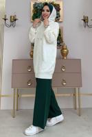 Tesettür giyim EKRU KAPÜŞONLU TRİKO TUNİK T 9216