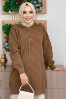 Tesettür giyim TABA KAPÜŞONLU TRİKO TUNİK T 9216