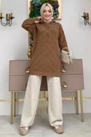 Tesettür giyim TABA KAPÜŞONLU TRİKO TUNİK T 9216