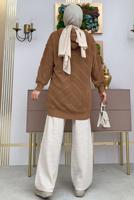 Tesettür giyim TABA KAPÜŞONLU TRİKO TUNİK T 9216