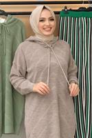 Tesettür giyim VİZON KAPÜŞONLU TRİKO TUNİK T 9216
