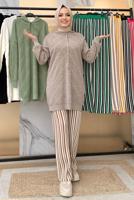 Tesettür giyim VİZON KAPÜŞONLU TRİKO TUNİK T 9216