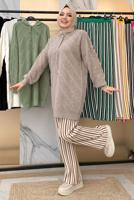 Tesettür giyim VİZON KAPÜŞONLU TRİKO TUNİK T 9216