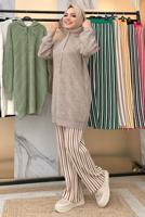 Tesettür giyim VİZON KAPÜŞONLU TRİKO TUNİK T 9216