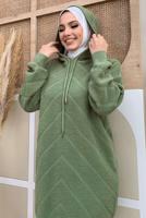 Tesettür giyim YEŞİL KAPÜŞONLU TRİKO TUNİK T 9216