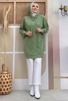 Tesettür giyim YEŞİL KAPÜŞONLU TRİKO TUNİK T 9216