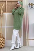 Tesettür giyim YEŞİL KAPÜŞONLU TRİKO TUNİK T 9216
