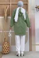 Tesettür giyim YEŞİL KAPÜŞONLU TRİKO TUNİK T 9216