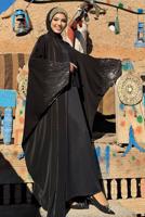 Tesettür giyim SİYAH TAŞ BASKILI ABAYA T 0887