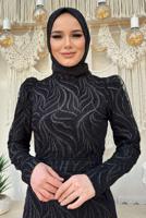 Tesettür giyim SİYAH SİMLİ ABİYE ELBİSE T 0411