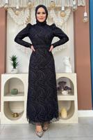 Tesettür giyim SİYAH SİMLİ ABİYE ELBİSE T 0411