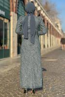 Tesettür giyim GRİ SİMLİ ABİYE ELBİSE T 0411