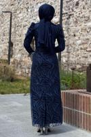 Tesettür giyim LACİVERT SİMLİ ABİYE ELBİSE T 0411