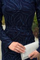 Tesettür giyim LACİVERT SİMLİ ABİYE ELBİSE T 0411