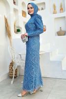 Tesettür giyim LACİVERT SİMLİ ABİYE ELBİSE T 0411