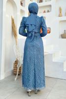 Tesettür giyim LACİVERT SİMLİ ABİYE ELBİSE T 0411