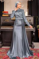 Tesettür giyim GRİ PUL PAYETLİ ABİYE ELBİSE T 0734