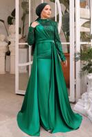 Tesettür giyim YEŞİL PUL PAYETLİ ABİYE ELBİSE T 0734