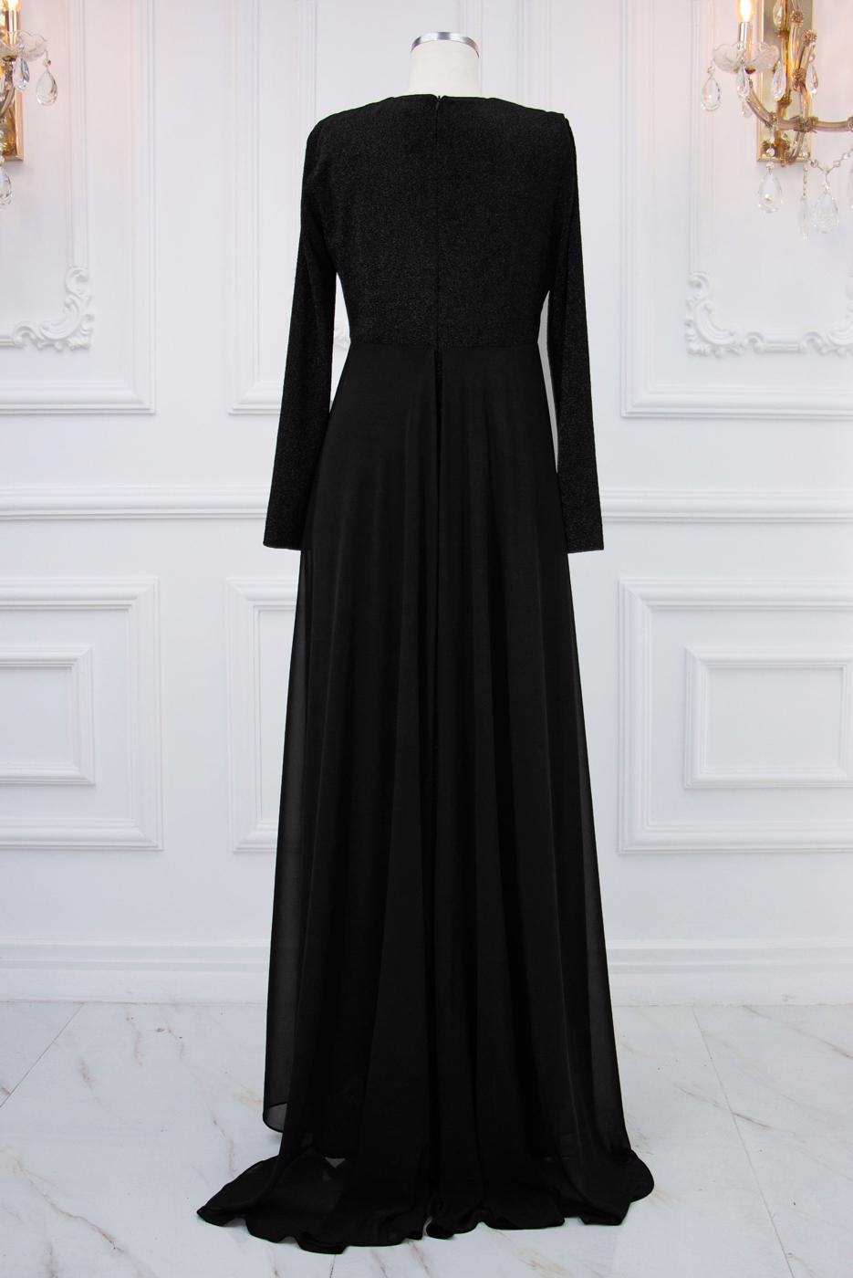 Tesettür giyim SİYAH TAŞ DETAYLI ABİYE ELBİSE T 0753