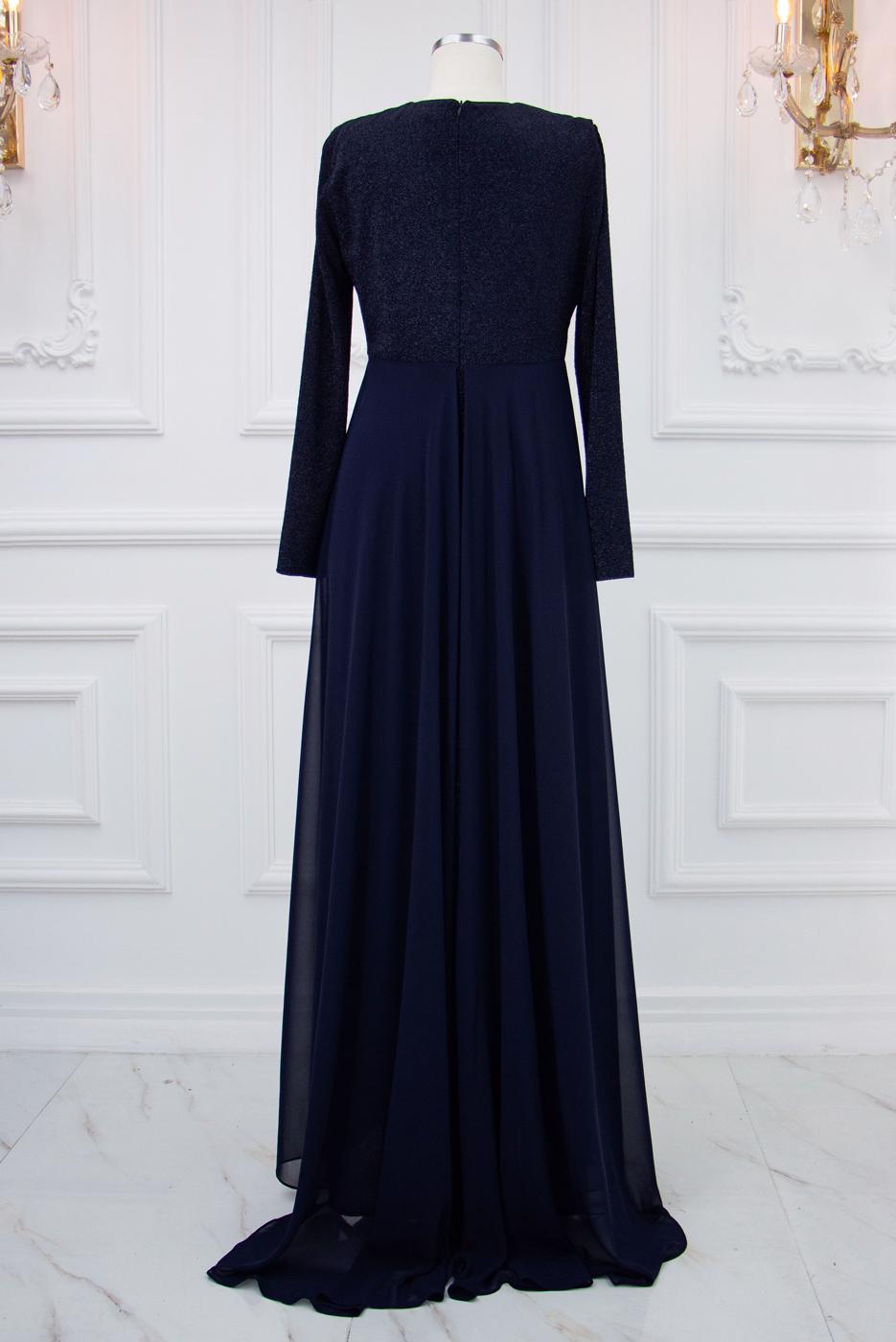 Tesettür giyim LACİVERT TAŞ DETAYLI ABİYE ELBİSE T 0753