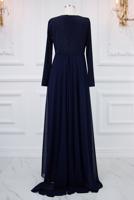 Tesettür giyim LACİVERT TAŞ DETAYLI ABİYE ELBİSE T 0753