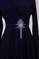 Tesettür giyim LACİVERT TAŞ DETAYLI ABİYE ELBİSE T 0753