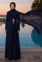 Tesettür giyim LACİVERT TAŞ DETAYLI ABİYE ELBİSE T 0753