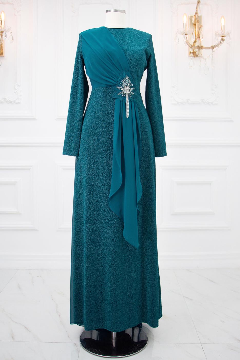 Tesettür giyim MAVİ TAŞ DETAYLI ABİYE ELBİSE T 0753