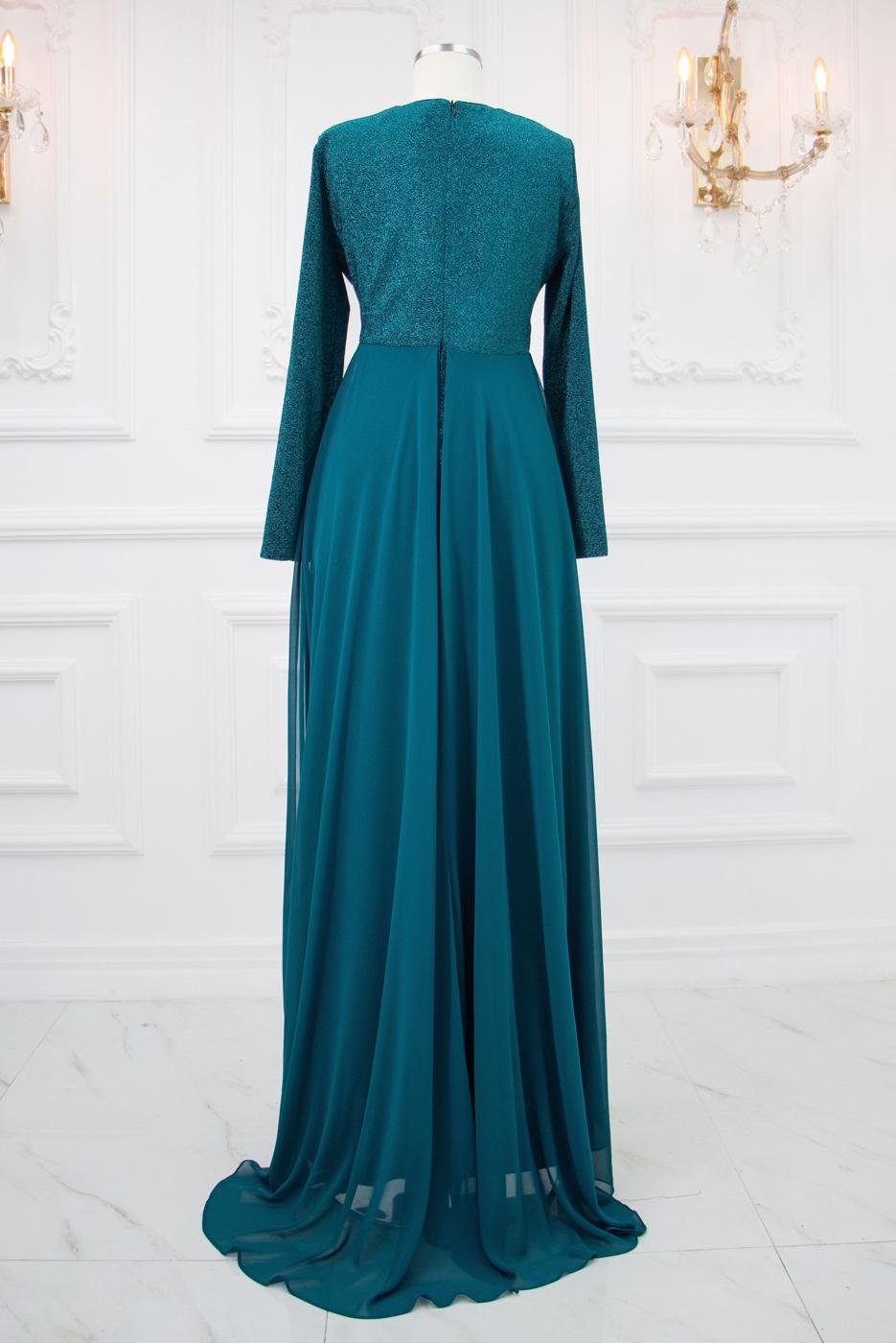 Tesettür giyim MAVİ TAŞ DETAYLI ABİYE ELBİSE T 0753