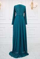 Tesettür giyim MAVİ TAŞ DETAYLI ABİYE ELBİSE T 0753