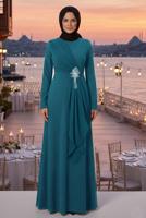 Tesettür giyim MAVİ TAŞ DETAYLI ABİYE ELBİSE T 0753