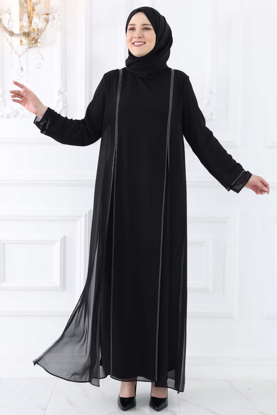 Hijab clothing BLACK EVENING DRESS WITH GEM T 0921