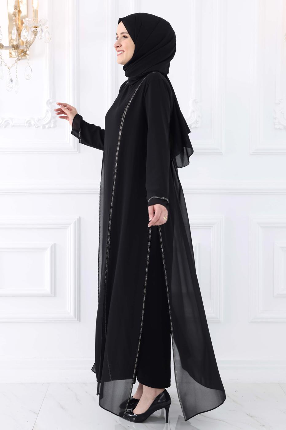 Hijab clothing BLACK EVENING DRESS WITH GEM T 0921