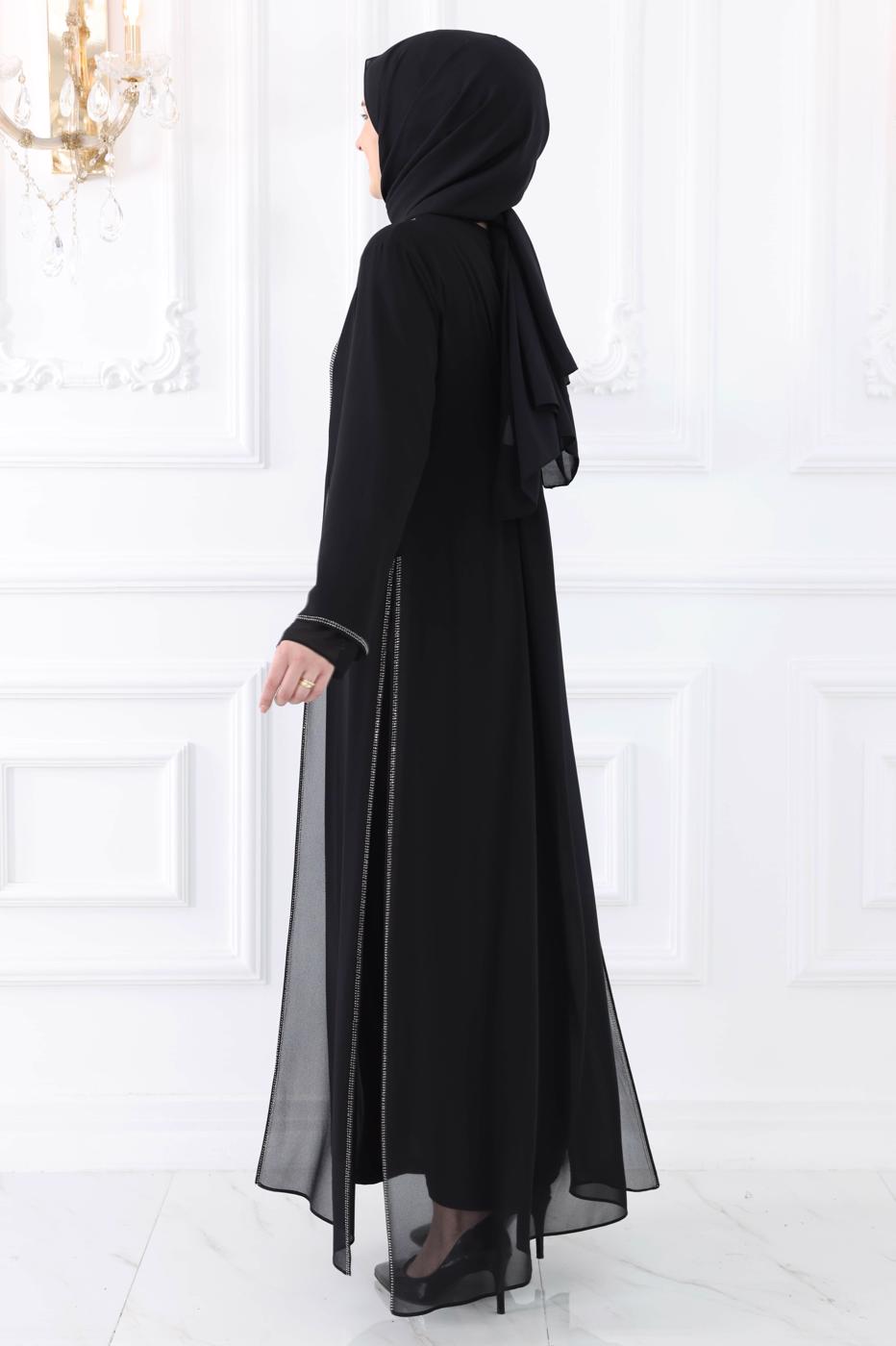 Hijab clothing BLACK EVENING DRESS WITH GEM T 0921
